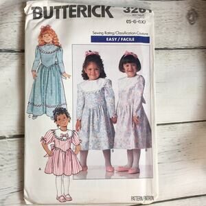 Vintage 1989 Butterick Sewing Pattern 3261 Girl's Dresses Size 5-6-6X